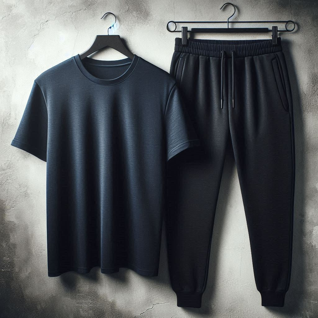 Mens Summer Pants T-Shirt Set TTMLTJP1 -Navy Blue Black