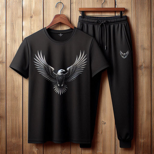 Mens Pants + T-Shirt Printed Set by Tee Tall - TTMPTZS48 - Black Black