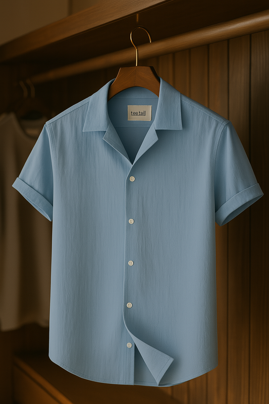 Mens Button Up Half Sleeve Shirt TTMBUS3 - Light Blue