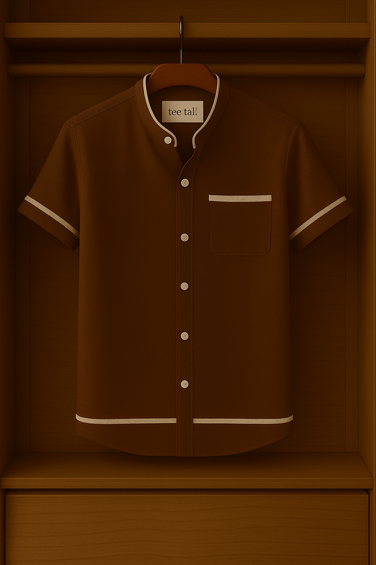Mens Button Up Half Sleeve Cotton Shirt TTMBUS22 - Brown
