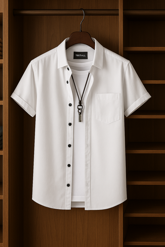 Mens Button Up Half Sleeve Shirt TTMBUS5 - White