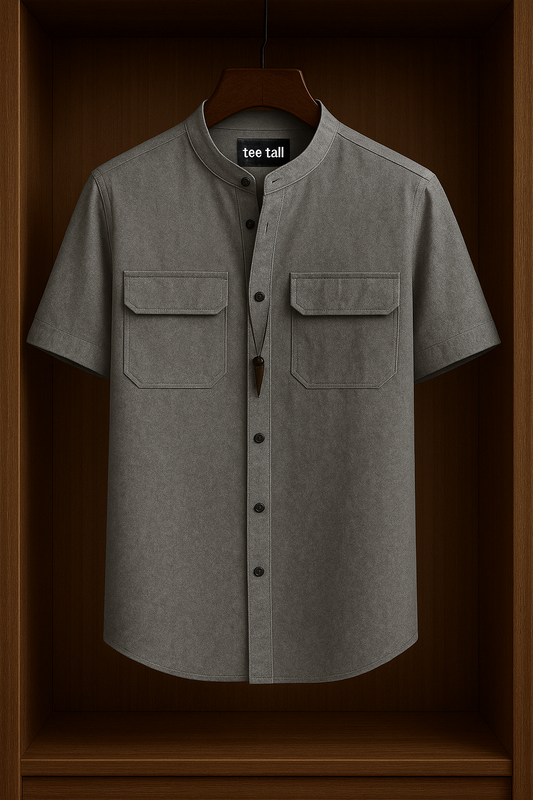 Mens Button Up Half Sleeve Cotton Shirt TTMBUS27 - Grey