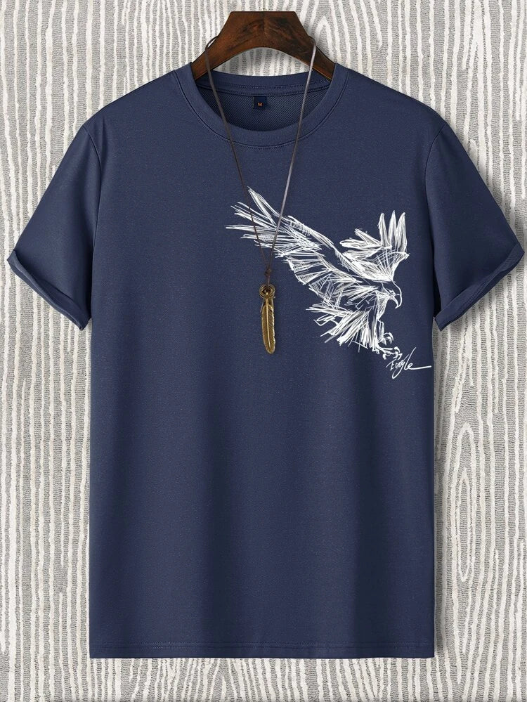 Mens Cotton Sticker Printed T Shirt TTMPS34 Navy Blue