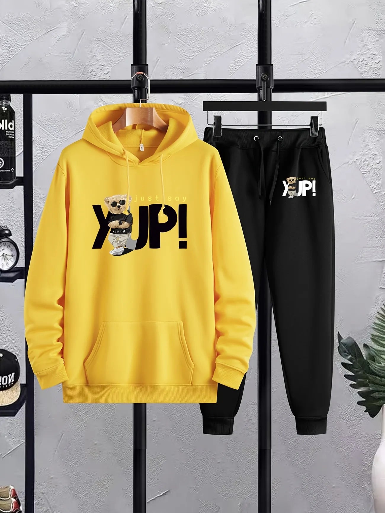 Mens Hoodie and Pants Set by Tee Tall MHPSTT2 Yellow Black
