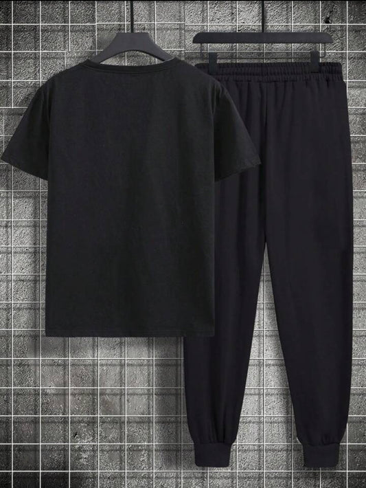 Mens Summer Pants + T-Shirt Set - TTMSTS11 - Black Black