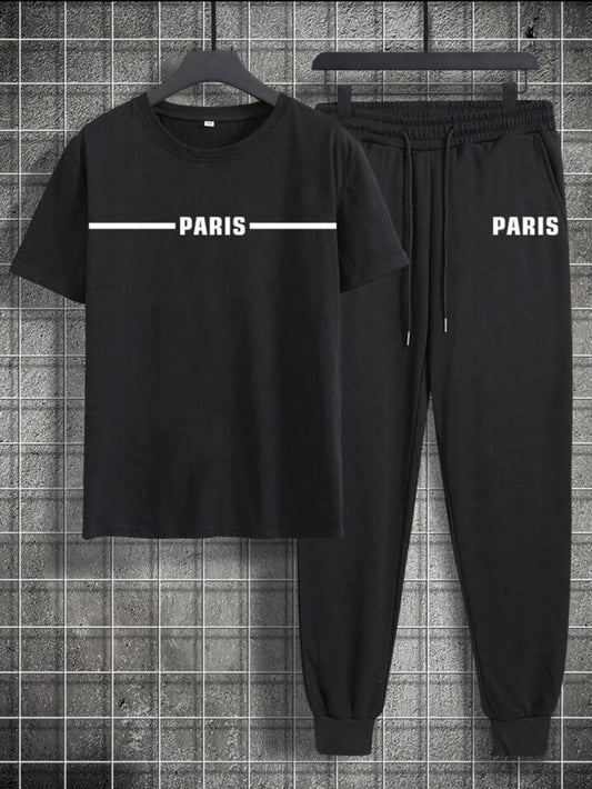 Mens Summer Pants + T-Shirt Set - TTMSTS11 - Black Black