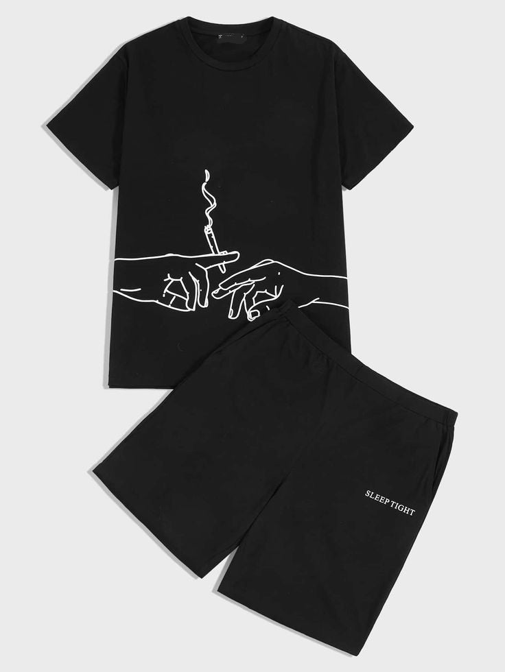 Mens Summer Shorts + TShirt Set TTMSS24 Black Black Tee Tall