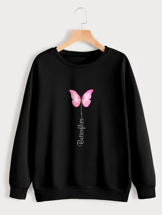Groove Round Neck Printed Fleece Sweatshirt APRIN256 - Black