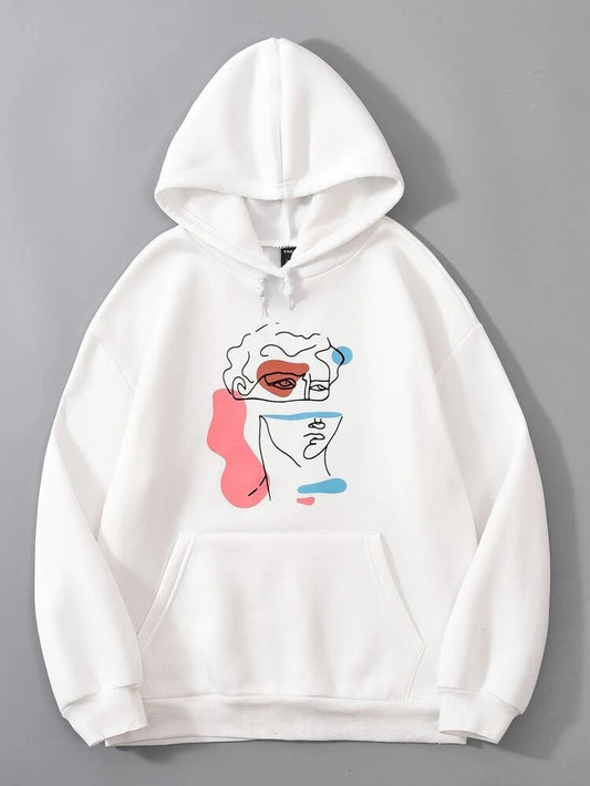 Groove Printed Kangaroo Pocket Hoodie APRIN31 - White