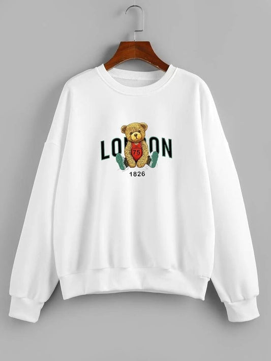 Groove Round Neck Printed Fleece Sweatshirt APRIN42 - White
