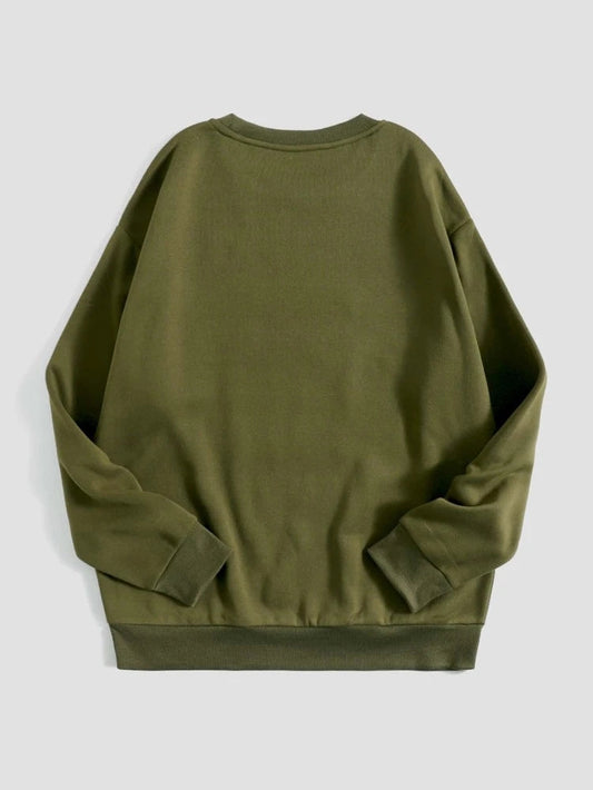 Groove Round Neck Printed Fleece Sweatshirt APRIN40 - Khaki Green
