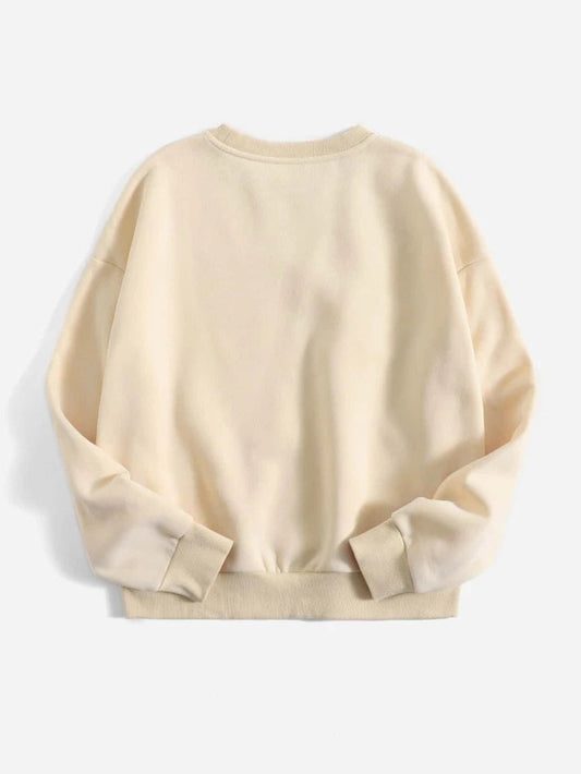 Groove Round Neck Printed Fleece Sweatshirt APRIN36 - Cream