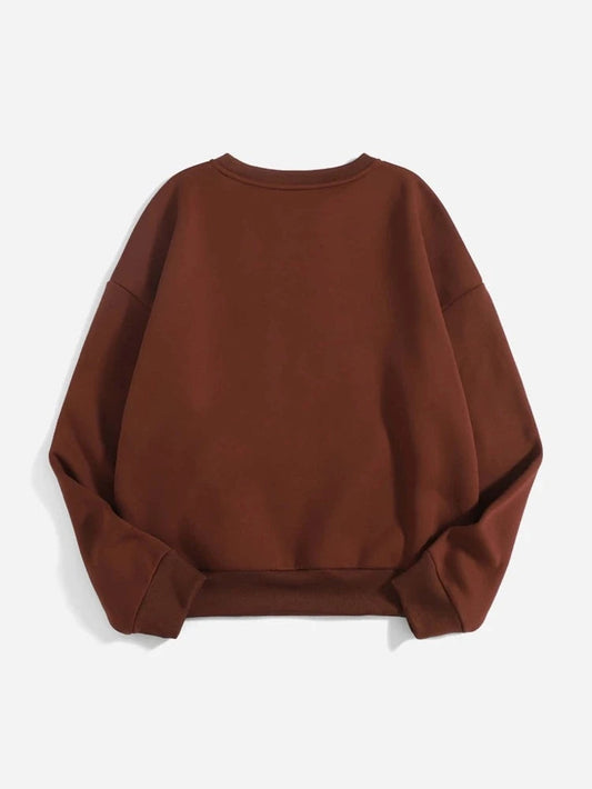 Groove Round Neck Printed Fleece Sweatshirt APRIN36 - Brown