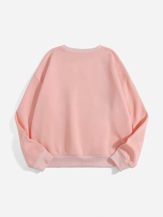 Groove Round Neck Printed Fleece Sweatshirt APRIN36 - Pink