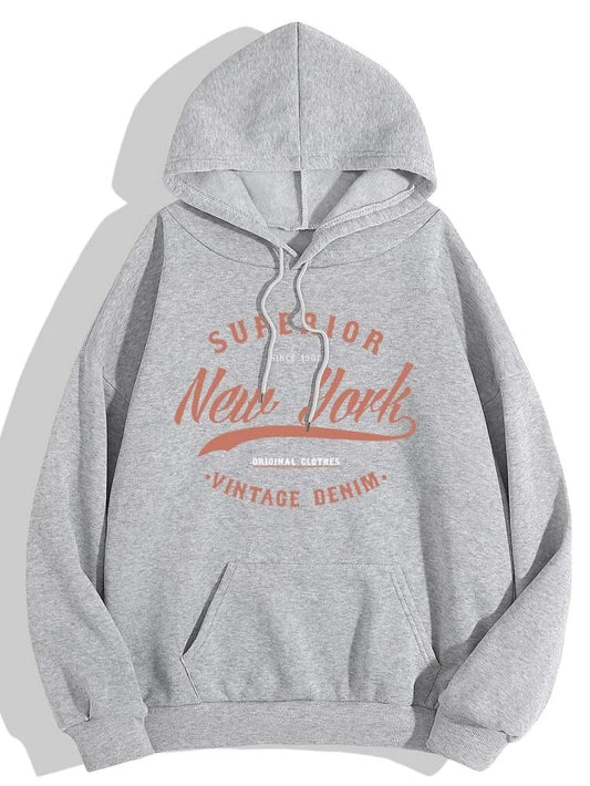 Groove Printed Kangaroo Pocket Hoodie APRIN39 - Grey
