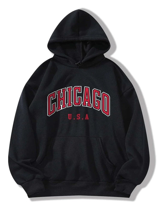 Groove Printed Kangaroo Pocket Hoodie APRIN38 - Black