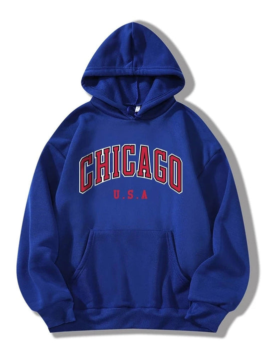 Groove Printed Kangaroo Pocket Hoodie APRIN38 - Royal Blue