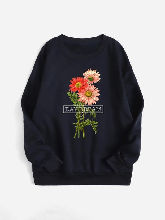 Groove Round Neck Printed Fleece Sweatshirt APRIN33 - Navy Blue