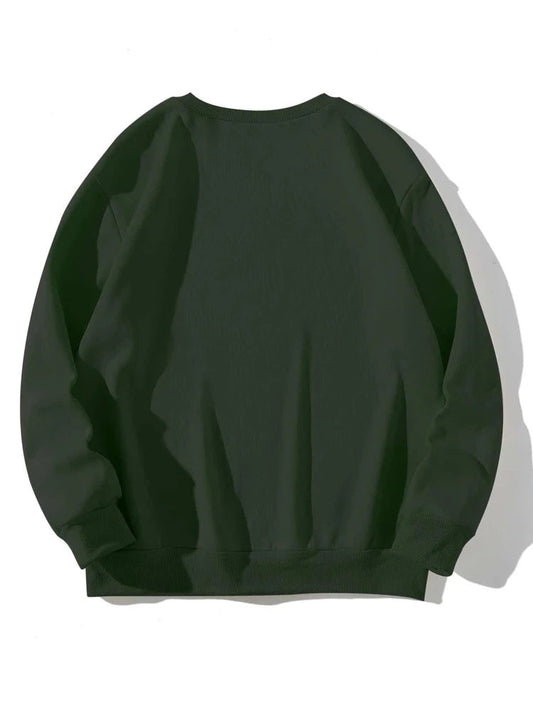 Groove Round Neck Printed Fleece Sweatshirt APRIN44 - Green