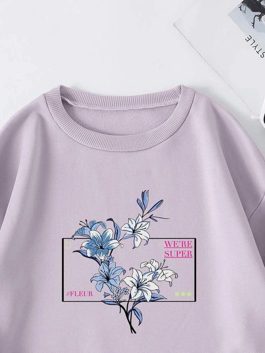 Groove Round Neck Printed Fleece Sweatshirt APRIN254 - Purple