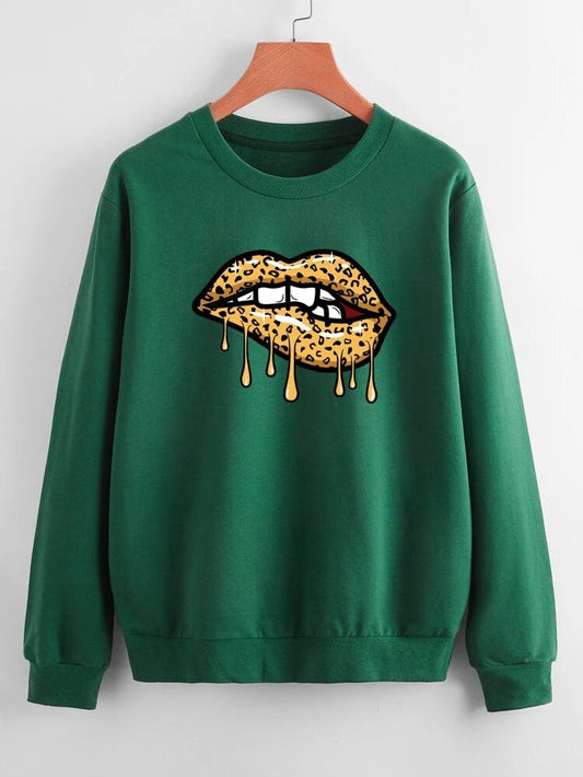Groove Round Neck Printed Fleece Sweatshirt APRIN26 - Green