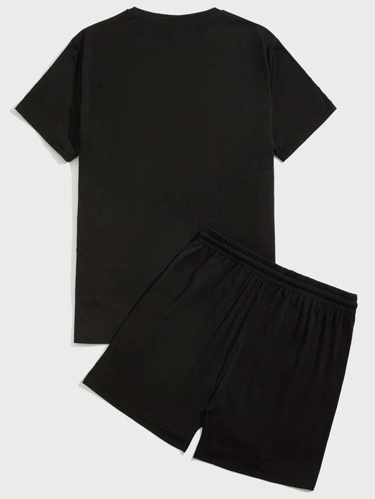 Mens Printed T-Shirt and Shorts Co Ord Set MCSPR32 - Black Black