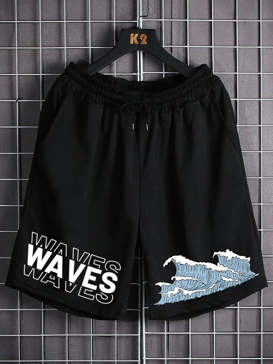 Mens Printed Cotton Shorts - GMPSR18 - Black