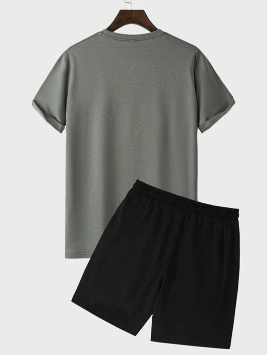 Mens Printed T-Shirt and Shorts Co Ord Set MCSPR28 - Green Black