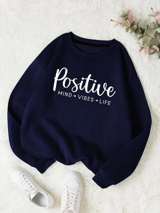 Groove Round Neck Printed Fleece Sweatshirt APRIN250 - Navy Blue