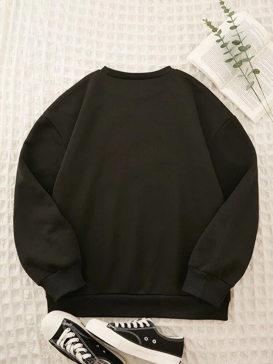 Groove Round Neck Printed Fleece Sweatshirt GRWPR1 - Black
