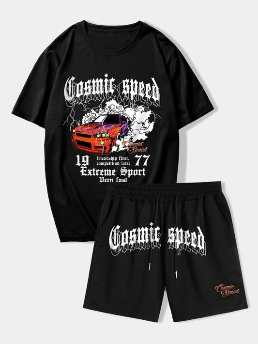 Mens Summer Shorts + T-Shirt Set - TTMSS102 - Black Black