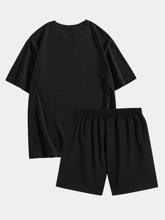 Mens Summer Shorts + T-Shirt Set - TTMSS103 - Black Black