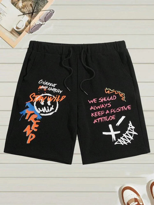 Mens Printed Cotton Shorts - GMPSR1 - Black
