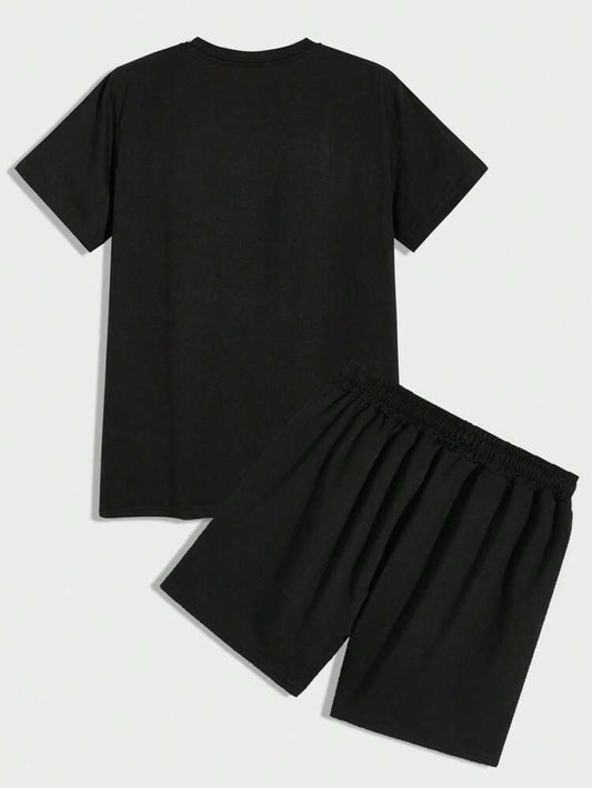 Mens Summer Shorts + T-Shirt Set - TTMSS99 - Black Black