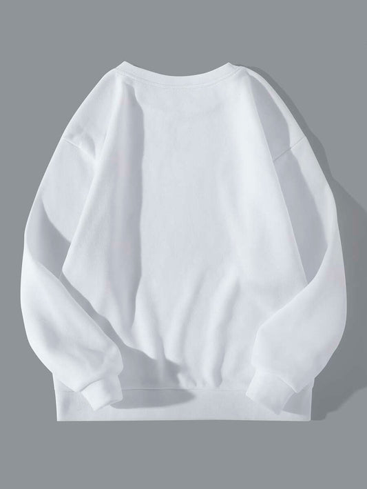 Groove Round Neck Plain Fleece Sweatshirt ARNPFS1 - White