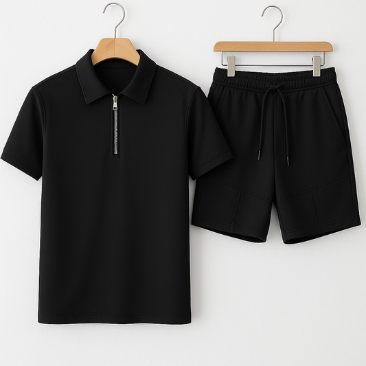 Mens Shorts + Polo Set by Tee Tall - TTMSPOLS1 - Black Black
