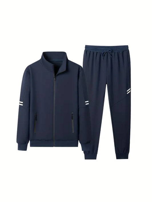 Mens Plain Zip Jacket and Pants Set by Tee Tall - MPBOZJSET7 - Navy Blue