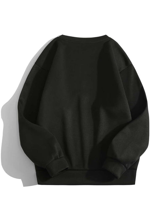 Groove Round Neck Plain Fleece Sweatshirt ARNPFS1 - Black