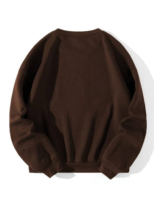 Groove Round Neck Printed Fleece Sweatshirt APRIN3 - Brown