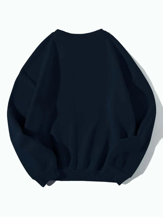 Groove Round Neck Printed Fleece Sweatshirt APRIN4 - Navy Blue