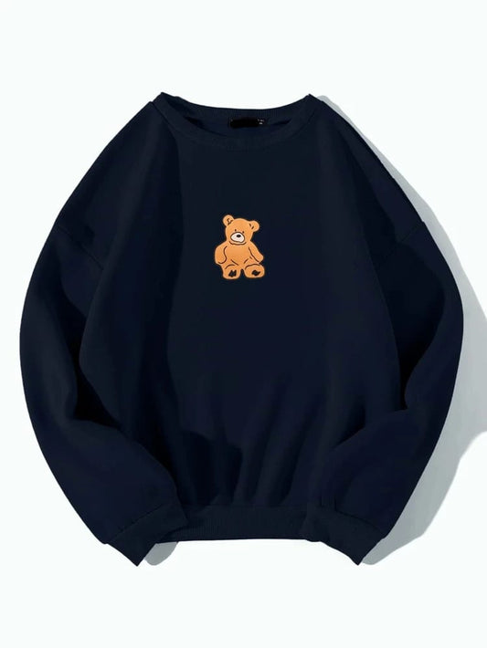 Groove Round Neck Printed Fleece Sweatshirt APRIN13 - Navy Blue
