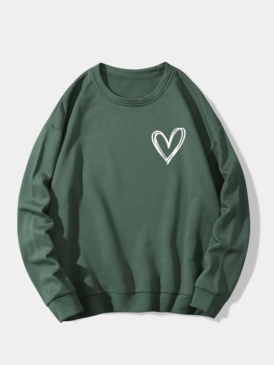 Groove Round Neck Printed Fleece Sweatshirt APRIN12 - Khaki Green