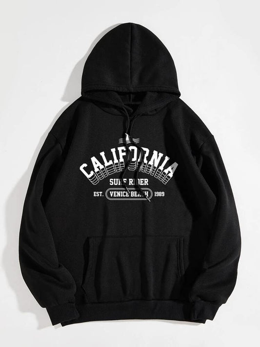 Groove Printed Kangaroo Pocket Hoodie APRIN16 - Black
