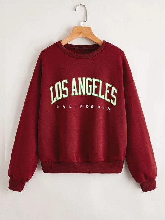 Groove Round Neck Printed Fleece Sweatshirt APRIN25 - Maroon