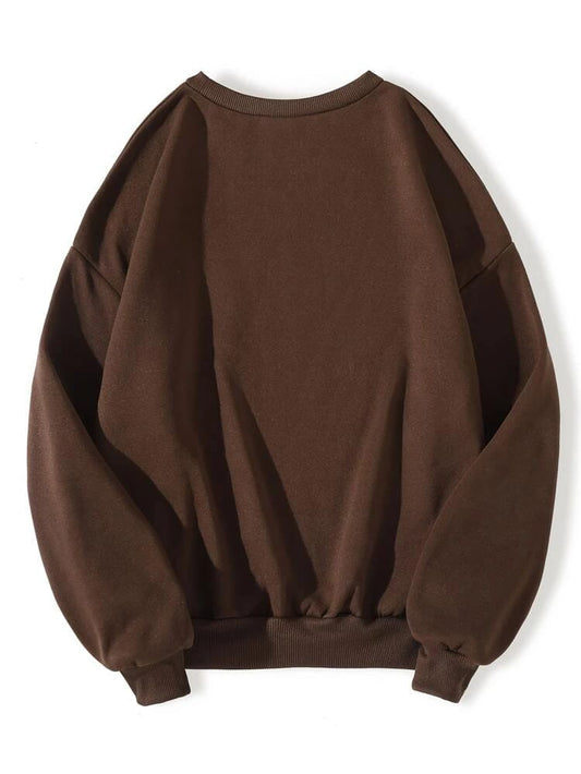 Groove Round Neck Printed Fleece Sweatshirt APRIN22 - Brown
