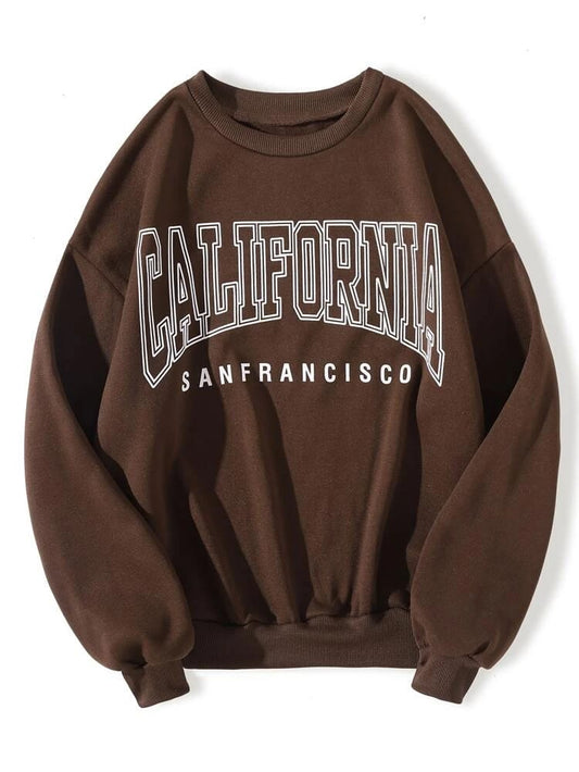 Groove Round Neck Printed Fleece Sweatshirt APRIN22 - Brown