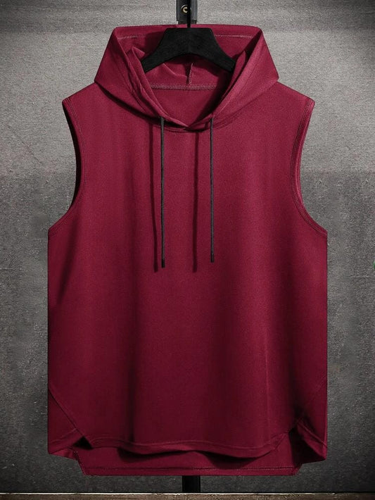 Mens Cotton SLHTS Hooded Sleeveless T-Shirt  - Maroon