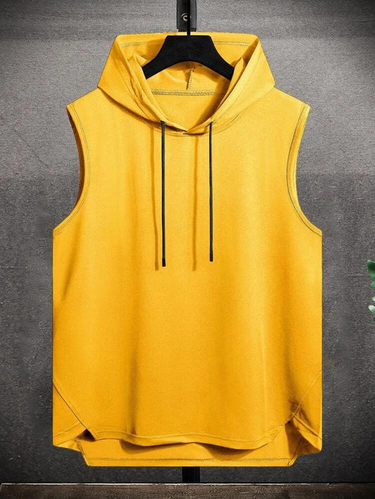 Mens Cotton SLHTS Hooded Sleeveless T-Shirt  - Yellow