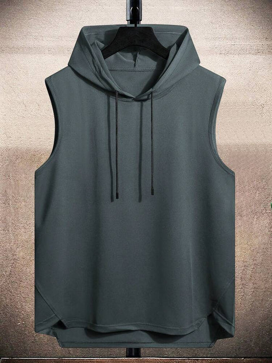 Mens Cotton SLHTS Hooded Sleeveless T-Shirt  - Charcoal