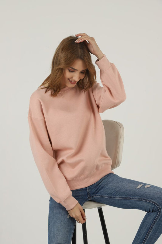 Groove Round Neck Plain Fleece Sweatshirt ARNPFS1 - Pink
